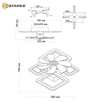 Управляемая светодиодная люстра с вент. FAN OVAL 70W+18W 4S-APP-760x560x120-WHITE WHITE-220-IP20