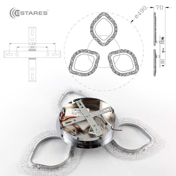 Управляемая светодиодная люстра AZALIA ICE 50W 3F-APP-490x70-CHROME CLEAR-220-IP20