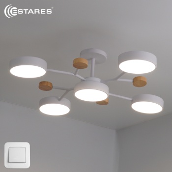 Управляемая светодиодная люстра LEVITA 75W 5R-ONOFF-750x195-WHITEWOODWHITE-220-IP20