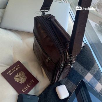 Сумка мужская из натуральной кожи UB-B208-195x215х90-brown brown-молния кнопка