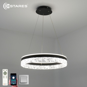 Управляемая светодиодная люстра STELLA ice 80W R-APP-500x1200-BLACK/CLEAR-220-IP20