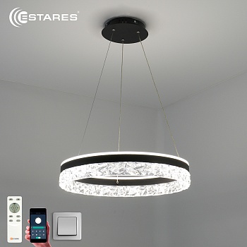 Управляемая светодиодная люстра STELLA ice 80W R-APP-500x1200-BLACK/CLEAR-220-IP20