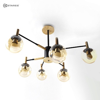 Люстра RAVENNA 6хЕ27 R-820xh550-black/wood/gold