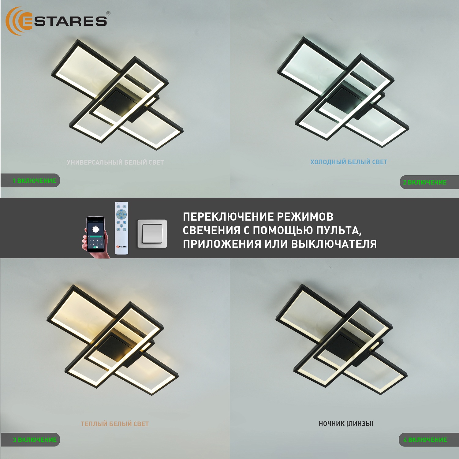 Управляемая светодиодная люстра SVEN 65W 3S-APP-550x360x80-BLACK WHITE-220-IP20