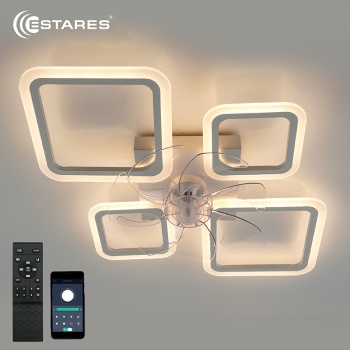 Управляемая светодиодная люстра с вент. FAN OVAL 70W+18W 4S-APP-760x560x120-WHITE/WHITE-220-IP20