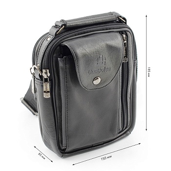 Сумка мужская из натуральной кожи UB-B110-150x185-black/black-молния/кнопка