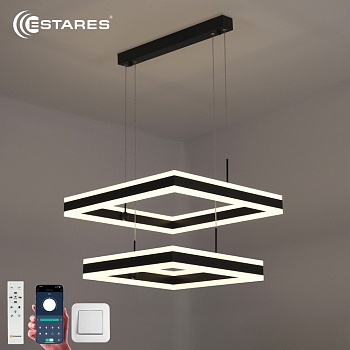Управляемая светодиодная люстра STELLA 180W 2S-APP-500x500x1200-BLACK/WHITE-220-IP20