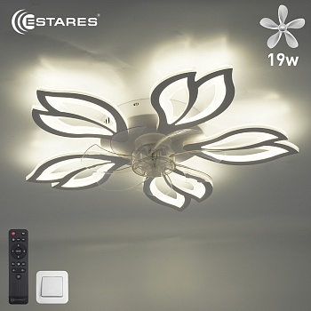 Управляемая светодиод. люстра c вент. FAN ASTRA 70W+19W 5F-IRC-620x125-WHITE/WHITE/CLEAR-220-IP20