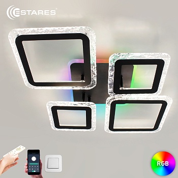 Управляемая светодиодная люстра OVAL ICE RGB 75W 5S-APP-725х500х93-BLACK/CLEAR-220-IP20