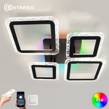 Управляемая светодиодная люстра OVAL ICE RGB 75W 5S-APP-725х500х93-BLACK/CLEAR-220-IP20