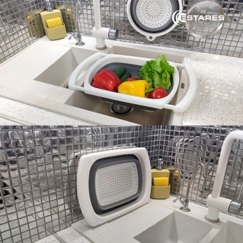 Дуршлаг складной силиконовый с телескоп. руч. ES-CL-portable-telescopic-39 60х27х12 4-white gray