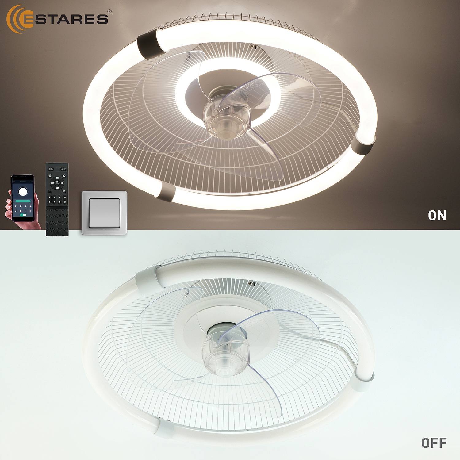 Управляемая LEDлюстра с вентилятором FN-LM VIBE 60W+18W R-APP-450x145-WHITE WHITE-220-IP20 SMARTHOME